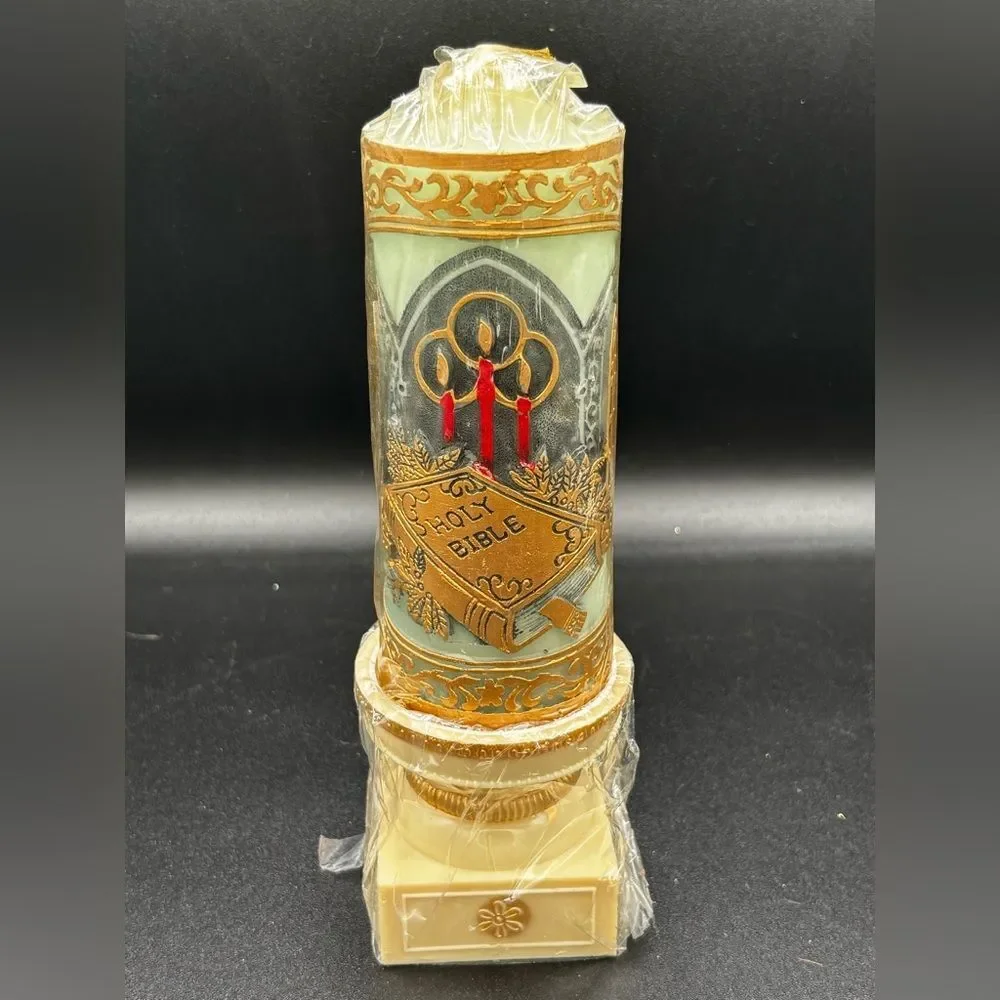 Holy Night Candle & Holder  Holy Bible Christmas 1978 New Old Stock Hong Kong